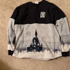 Disney Women's Black and Light Gray Castle Crewneck Fleece Spirit Jersey.